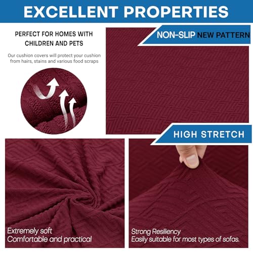 ZNSAYOTX Stretch Cushion Covers Sofa Cushion Couch Seat Covers Slipcovers Soft Replacement Unique Pattern Furniture Protector with Elastic Bottom (Wine Red, 1 Pc 3-Seat Cushion Cover) - color: Wine Red, size: 1 Cushion Sofa