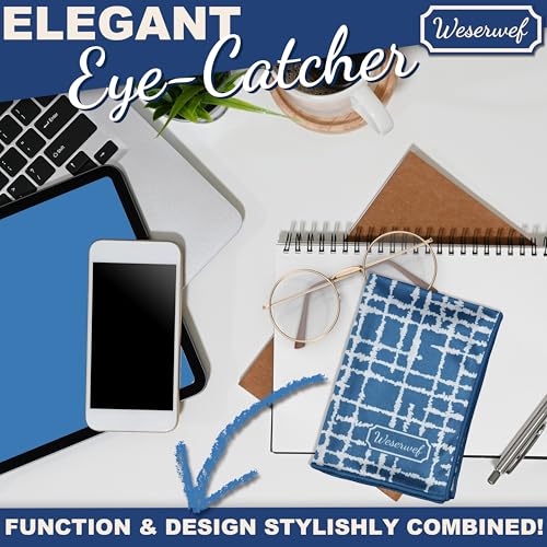 WESERWEF Design Microfiber Glasses Cleaning Cloth – Premium Cleaning Cloth for Eyeglasses, Screens, Tablets, Cameras & Lenses, 12" x 12", Ultra-Soft & Scratch-Free (Blue) - color: blue