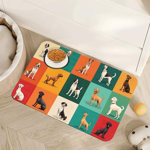 Cute Dog Cat Food Mat,Absorbent Pet Feeding Mat for Food and Water,Non-Slip Dog Bowl Mats Floor Protector 12"x20" - color: Cute Dogs, size: 12"×20"