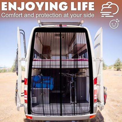 XCBYT Van Bug Screen | Magnetic Closure Bug Screen for Camping | Van Life Essentials | Universal Fit for Mercedes Sprinter & Ford Transit Mid/High Roof Rear Doors (83” H x 59” W) - size: Rear Door-Large (83" H × 59" W)