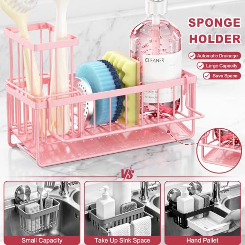 Sponge Holder for Kitchen Sink, Kitchen Sink Caddy, Kitchen Sink Sponge Holder, Dish Sponge Holder, Kitchen Sink Organizer for Sponge, Dish Brush, Scrubber(9.65" x 3.74" x 6.3", Pink) - color: Pink