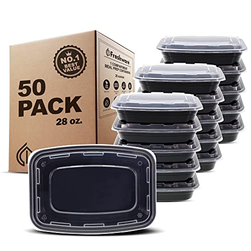 Freshware Meal Prep Containers [50 Pack] 1 Compartment Food Storage Containers with Lids, Bento Box, BPA Free, Stackable, Microwave/Dishwasher/Freezer Safe (28 oz) - size: 28OZ_50PK