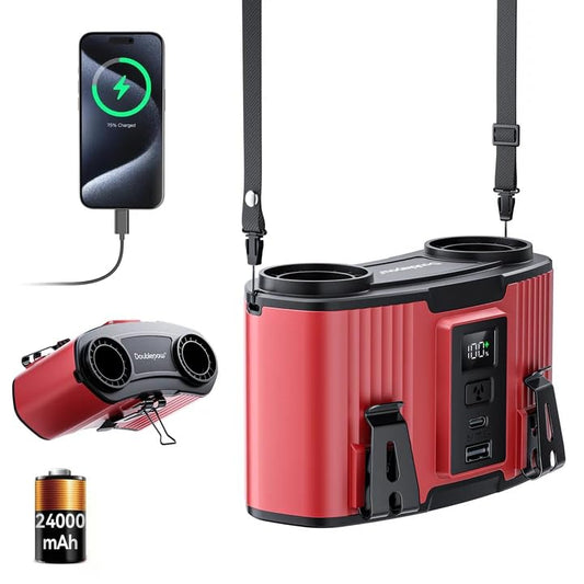 Doublepow 24000mAh Portable Waist Fan, Personal Fan, Dual Air Ducts Motors, Rechargeable Clip On Belt for Working, 10 Speeds 45H Wearable Neck Cooling, for Outdoor Work Travel, Power Outage (Red)﻿ - color: Red, size: 24000mAh