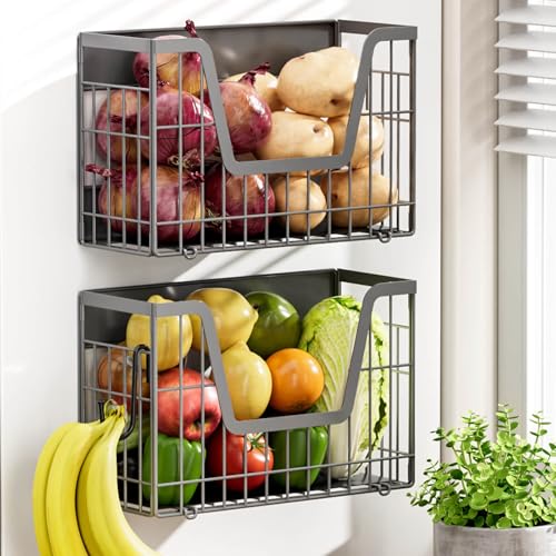 Grey Magnetic Shelf for Fridge, 2 Set Potato and Onion Storage Bins, Magnetic Fruit Basket for Fridge Pantry Organizers & Storage, Magnetic Spice Rack for Refrigerator Kitchen Counter Cabinet - color: Grey, size: 2