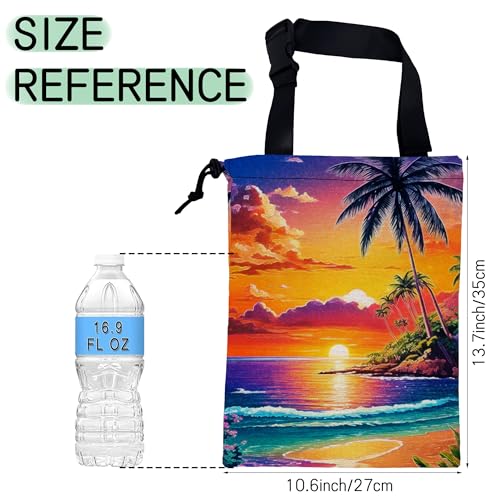 Beach Sunrise Car Garbage Bag,Palm Tree Waterproof Small Car Trash Bag Hanging Back of Seat,Drawstring Hanging Car Trash Bag with Adjustable Buckle for Car Accessories - color: Beach Sunrise