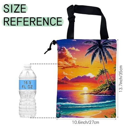 Beach Sunrise Car Garbage Bag,Palm Tree Waterproof Small Car Trash Bag Hanging Back of Seat,Drawstring Hanging Car Trash Bag with Adjustable Buckle for Car Accessories - color: Beach Sunrise