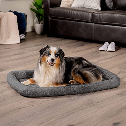 Furhaven Dog Bed for Large Dogs, 100% Washable, Sized to Fit Crates - Sherpa Fleece Bolster Crate Pad - Gray, Extra Large/XL, 42.0"L x 26.0"W x 3.0"Th - color: Gray, size: X-Large