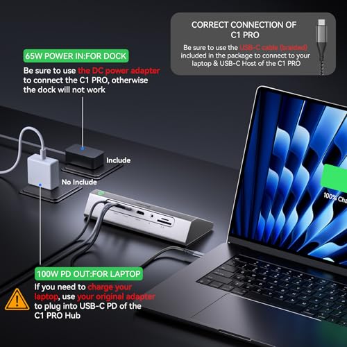 Giftos Powered USB Hub, 18 in 1 USB 3.2 Hub with 4K HDMI,PD 100W,45W Charge,10Gbps USB,SD/TF,Audio, 65W Adapter,3.3FT Cable,Aluminum,Smart Button, USB Hub for PC,Mac,Mac mini, iMac,iPhone 17/16,iPad - size: 18 IN 1