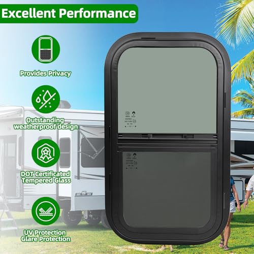 RV Window,Camper Replacement Vertical Sliding RV Window for Cargo Trailer Utility Travel Trailer Cargo Van Truck SUV 14" W x 22" H,Fit 15/16" or 1-3/8" Thick Wall,Allow Error 1/16",DOT Approved - size: 14"W x 22"H