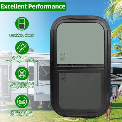 RV Window,Camper Replacement Vertical Sliding RV Window for Cargo Trailer Utility Travel Trailer Cargo Van Truck SUV 14" W x 22" H,Fit 15/16" or 1-3/8" Thick Wall,Allow Error 1/16",DOT Approved - size: 14"W x 22"H