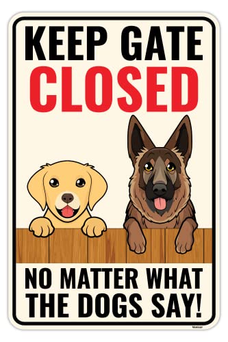 Venicor Dog Keep Gate Closed Sign - 14 x 9 Inches - Aluminum - Dogs on Premises Outdoor Door Sign