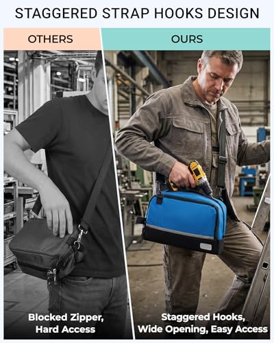 2 Pack Small Tool Bags Zipper Pouch for Organizing, with Adjustable Shoulder Strap & Carabiner, Utility Small Tool Pouch with Multi Pocket Compartments and Label Area (12" & 10") - color: Blue 2 Pack
