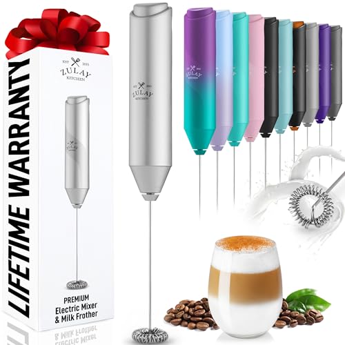 Zulay Kitchen Powerful Milk Frother Wand - Handheld Stainless Steel - Battery Operated Drink Mixer for Coffee, Lattes, Cappuccino, Matcha - Froth Mate Frother Gift - Clear Silver - color: Clear Silver, size: Classic Froth Mate