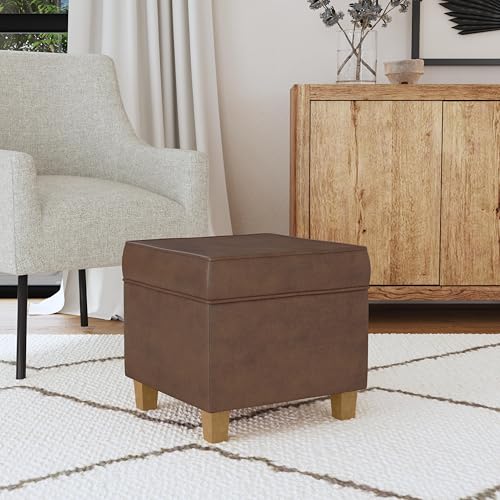 HomePop 18" Square Storage Ottoman - Brown Faux Leather - color: Brown Faux Leather