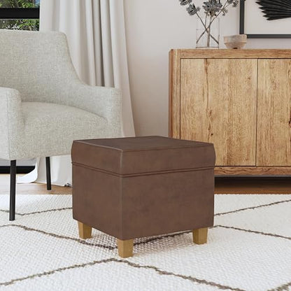 HomePop 18" Square Storage Ottoman - Brown Faux Leather - color: Brown Faux Leather
