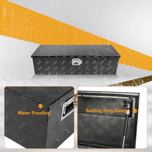 Black 39 Inch Truck Chest Tool box Heavy Duty Aluminum Stripes Plated Pick Up Truck Bed Box Waterproof RV Trailer Toolbox Storage with Side Handle and Lock Keys –39"x13"x10" - color: Black, size: 39"x13"x10"