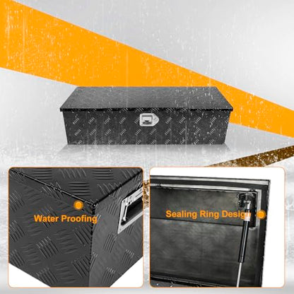 Black 39 Inch Truck Chest Tool box Heavy Duty Aluminum Stripes Plated Pick Up Truck Bed Box Waterproof RV Trailer Toolbox Storage with Side Handle and Lock Keys –39"x13"x10" - color: Black, size: 39"x13"x10"