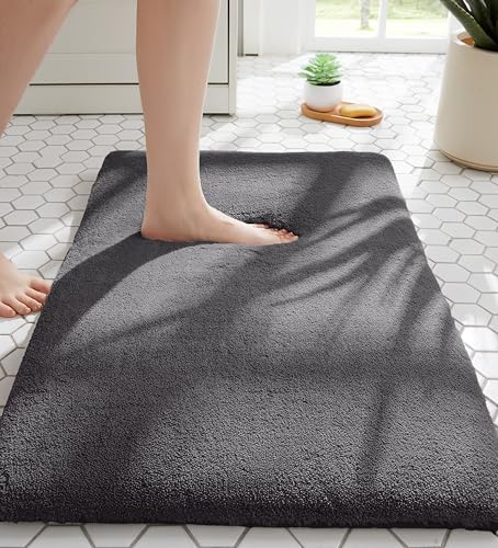 MINIDEAR Bathroom Rugs 24x17 Volcanic Gray - Thick Memory Foam Bath Mat, Ultra Soft & Plush Fluffy, Non-Slip, Quick Dry, Absorbent Washable Floor Microfiber Mat for Tub, Home Decor Accessories - color: Volcanic Gray, size: 1'5" x 2' (24x17)
