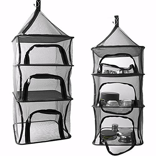 Desy & Feeci Camping Dry Net-4 Layer Outdoor Hanging Foldable Drying Rack, Camping Organizer Mesh Dryer Storage for Home Picnic BBQ Tableware/Dishes/Food/Vegetables/Fruit/Clothing (Black-Rectangle) - style: Black-Rectangle