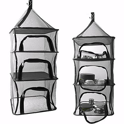 Desy & Feeci Camping Dry Net-4 Layer Outdoor Hanging Foldable Drying Rack, Camping Organizer Mesh Dryer Storage for Home Picnic BBQ Tableware/Dishes/Food/Vegetables/Fruit/Clothing (Black-Rectangle) - style: Black-Rectangle