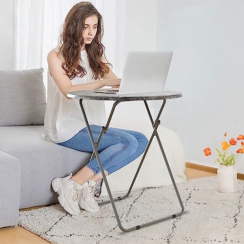 Round Folding TV Tray/TV Trays Dinner Snack Trays Table,Portable Foldable Table Small Sofa Bedside Tables with Light Weight, 17.5 x 17.5 x 26 in(Black Marble) - color: Black Marble, size: 1pc