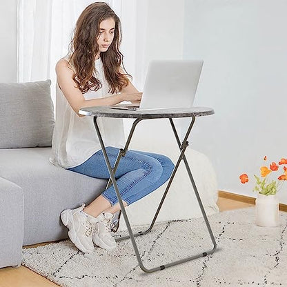 Round Folding TV Tray/TV Trays Dinner Snack Trays Table,Portable Foldable Table Small Sofa Bedside Tables with Light Weight, 17.5 x 17.5 x 26 in(Black Marble) - color: Black Marble, size: 1pc