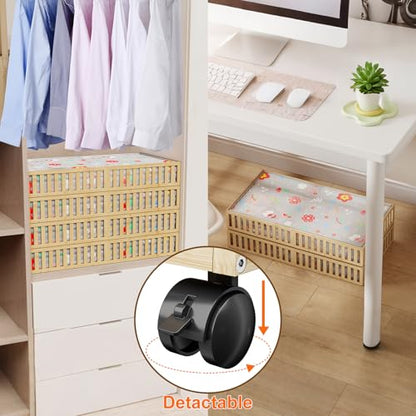 Bamboo Under Bed Storage Containers with Wheels, 40L UnderBed Drawers with Dust Bag, Breathable Under Bed Shoe Storage, Rolling UnderBed Clothes Storage, 1Pack - size: 37.48"L ×24.08"W, style: 1Pack