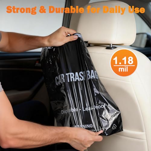 50 Count Recycled Disposable Car Trash Bags - 2.5 Gallon Heavy Duty Alternative to Bulky Car Trash Can & Car Garbage Can, Leakproof Smellproof Hanging & Stick-On Garbage Bag for Car, SUV, Truck - color: 50 Count(Black)