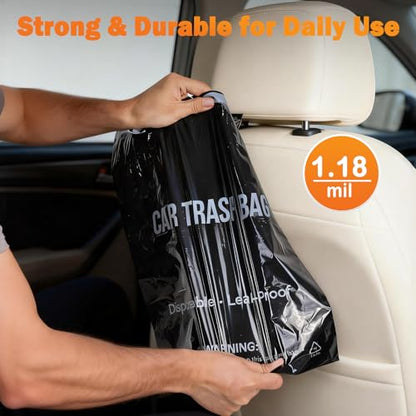 50 Count Recycled Disposable Car Trash Bags - 2.5 Gallon Heavy Duty Alternative to Bulky Car Trash Can & Car Garbage Can, Leakproof Smellproof Hanging & Stick-On Garbage Bag for Car, SUV, Truck - color: 50 Count(Black)