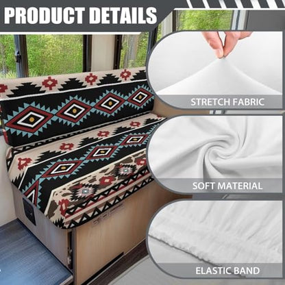 Navajo Print RV Dinette Cushions Covers Native American Tribal Geometric RV Couch Cushion Cover Booth Set 2 Cushion Couch Cover for RV Camper Sofa,Including 1 Bench Cover & 1 Backrest Cover - color: Navajo