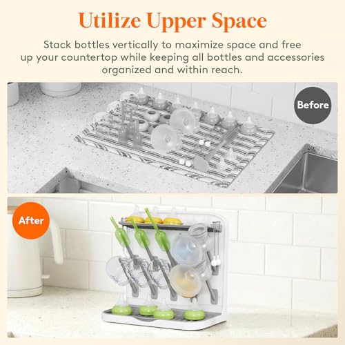Lifewit Baby Bottle Drying Rack with 10 Hooks, Newborn Essentials Must Haves, Bottle Storage Organizer for Countertop, Cabinet, Rack Dryer Holder for Pacifiers, Pump Parts, Baby Stuff - size: Medium-10 Hooks, style: without Drain Mat