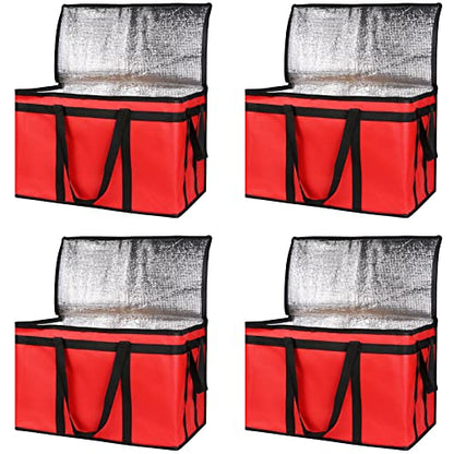 Bodaon 4-Pack Insulated Food Delivery Bag, XXX-Large Meal Grocery Tote Insulation Bag for Hot and cold Food, Commercial, Large Capacity Reusable Warming Bag, Red - color: Red, size: XXX-Large