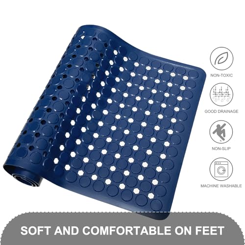 TEESHLY Bath Mat for Tub & Shower, Non Slip Soft Bathmat with Suction Cups & Drain Holes, Machine Washable Bathtub Floor Liner Mats for Bathroom, 35x16 Inch, Navy Blue - color: Navy (Opaque)