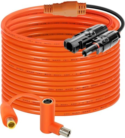 Solar Connector to DC 8mm Adapter Cable 30FT, 12AWG + 14AWG Tinned Copper Wire with DC7909 to DC8020 Adapter, Heavy Duty Charging Cable for Portable Power Station, RV, Outdoor Camping - size: 30FT