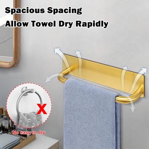 Livabber Self Adhesive Hand Towel Holder- 304 Stainless Steel Hand Towel Bar for Bathroom Kitchen Stick on Wall, Towel Ring No Drilling, 9 Inch (Gold) - color: Gold