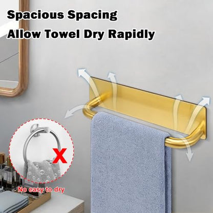 Livabber Self Adhesive Hand Towel Holder- 304 Stainless Steel Hand Towel Bar for Bathroom Kitchen Stick on Wall, Towel Ring No Drilling, 9 Inch (Gold) - color: Gold
