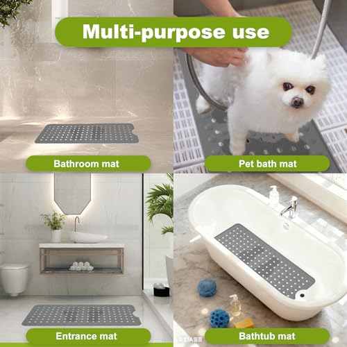 Silicone Bath Tub Mat Non Slip, 36"x16" Shower Foot Scrubber Mat with Drain Holes and Suction Cups, Upgraded Bathtub and Shower Mats, Machine Washable Bathtub Floor Liner Mats for Bathroom (Gray) - color: Gray