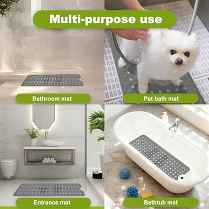 Silicone Bath Tub Mat Non Slip, 36"x16" Shower Foot Scrubber Mat with Drain Holes and Suction Cups, Upgraded Bathtub and Shower Mats, Machine Washable Bathtub Floor Liner Mats for Bathroom (Gray) - color: Gray