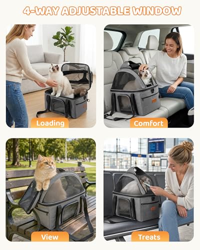 BurgeonNest Top-Expandable Large Cat Carrier, Soft-Sided Cat Bag Carrier for Medium & Large Cats Up to 15 lbs, Upgraded Small Dog Car Seat, Pet Travel Bag with Full-Open Canopy - size: Medium-Full-Open