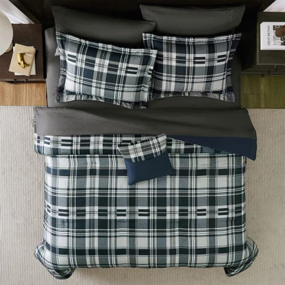 MaiRêve Queen Size Comforter Set Navy Blue, Classic Plaid Farmhouse 7 Pieces Bedding Set, All Season Lightweight Bed in a Bag with Sheets, Pillowcases & Shams - color: Navy Blue, size: Queen