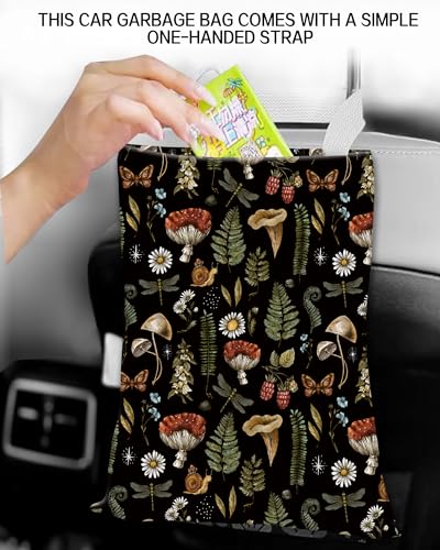 Hanging Car Trash Can Bag - Boho Brown Mushroom Design, Back Seat Organizer for Travel, Camping, Vehicle Accessories - color: Cute Boho Mushroom