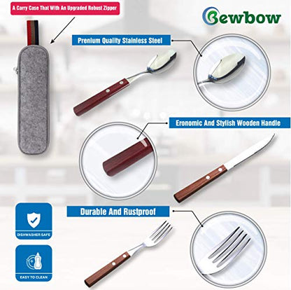 PREMIUM QUALITY Stainless Steel travel utensils Set with case, Healthy & Eco-Friendly 3pc Full Size Fork, Spoon, Portable, reusable utensils with case