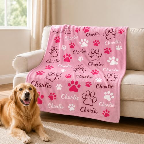 Personalized Dog Blanket, Customized Pet Blankets with Name Picture, Throw Blanket for Small Medium Large Dog Puppy Cat - color: A-pink