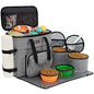Modoker Dog Travel Organizer with 2 Collapsible Bowls for Supplies & Accessories, Airline Approved Dog Tote Pet Travel Bag with 2 Travel Food Container - color: Soft Grey