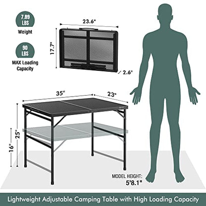VILLEY Grill Table, 3ft Folding Camping Table with Aluminum Adjustable Legs, Portable Lightweight Camp Table for Beach Picnics and Outdoor Cooking - color: Black