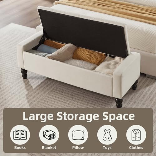 50" W Storage Ottoman Bench with Safety Hinge, Load up to 660 lb Ottoman with Storage, Upholstered Tufted Entryway Bench with Seating for Living Room, Bedroom, (Beige) - color: Beige