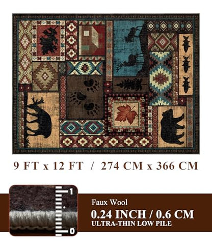 YIHOUSE Rustic Cabin Rugs for Living Room 9x12, Wildlife Bear & Deer Area Rug, Washable Southwestern Lodge Large Area Rug - color: Brown, size: 9'x12' (Rectangular)