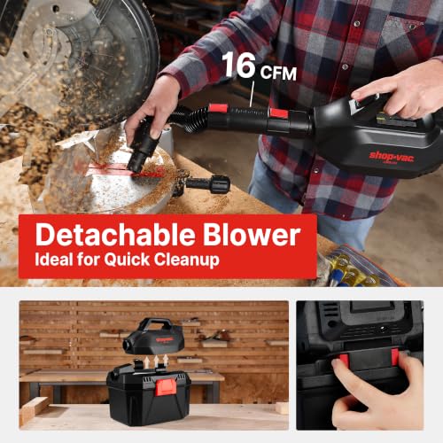 Shop-Vac Cordless 3-in-1 Wet/Dry Vacuum with Detachable Blower, 2 Gallon 20V Shop Vacuum for Car, Garage, Workshop & Jobsite, Charger Included, 5430082