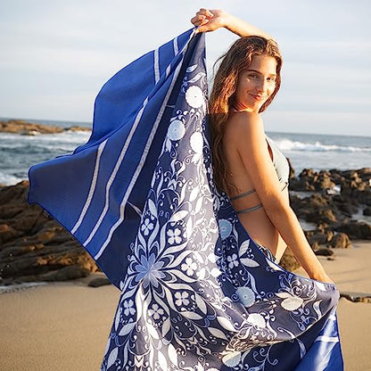Quick Dry Towel Extra Large 78x35 Inch - Microfiber Beach Towel - Perfect for Beach, Travel, Swimming, Pool, Yoga, Hiking, Camping - Lightweight, Fast Drying, Compact for Adults (Blue Flower) - color: Blue Flower, style: Extra Large 78x35"