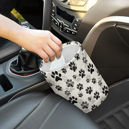 Renewold Car Trash Can Car Trash Bag Foldable Hanging Dog Paw Black Beige Trash Bin Garbage Can Adjustable Button Straps Home Office Camping Picnic Beach Storage Organizer Bag Container - color: Dog Paw Black Beige